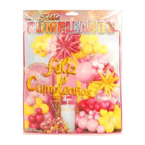 Kit decorativo feliz cumpleaños en tonos amarillo y rosa + globos de …