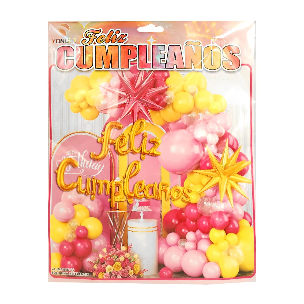 Kit decorativo feliz cumpleaños en tonos amarillo y rosa + globos de …