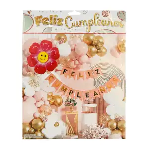 Kit decorativo con banderín feliz cumpleaños, globo de flor, tonos ro…