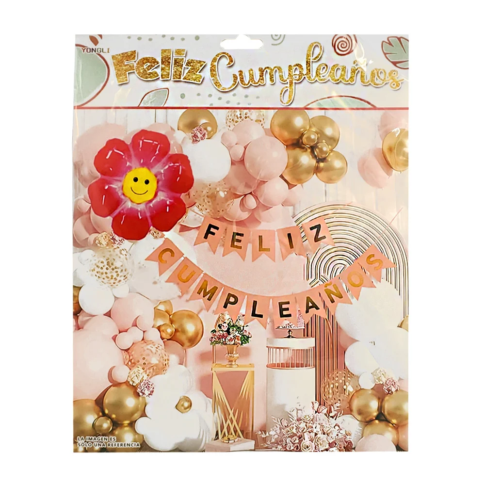 Kit decorativo con banderín feliz cumpleaños, globo de flor, tonos ro…