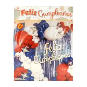 Kit decorativo feliz cumpleaños de 66 pz, en tonos azul, blanco, rojo…
