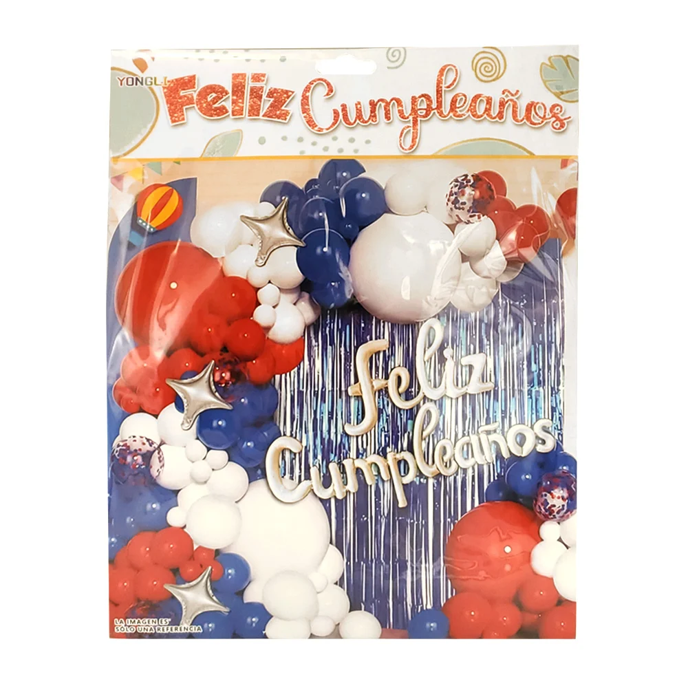 Kit decorativo feliz cumpleaños de 66 pz, en tonos azul, blanco, rojo…