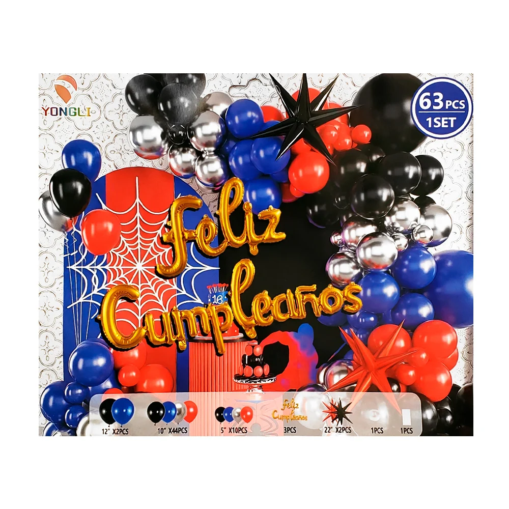 Set decorativo feliz cumpleaños, 63pz, globos azules, rojos, negros y…
