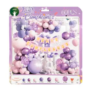 Paquete con 60 globos, diferentes tonos de morado, banderín feliz cum…