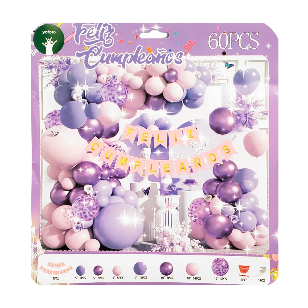 Paquete con 60 globos, diferentes tonos de morado, banderín feliz cum…