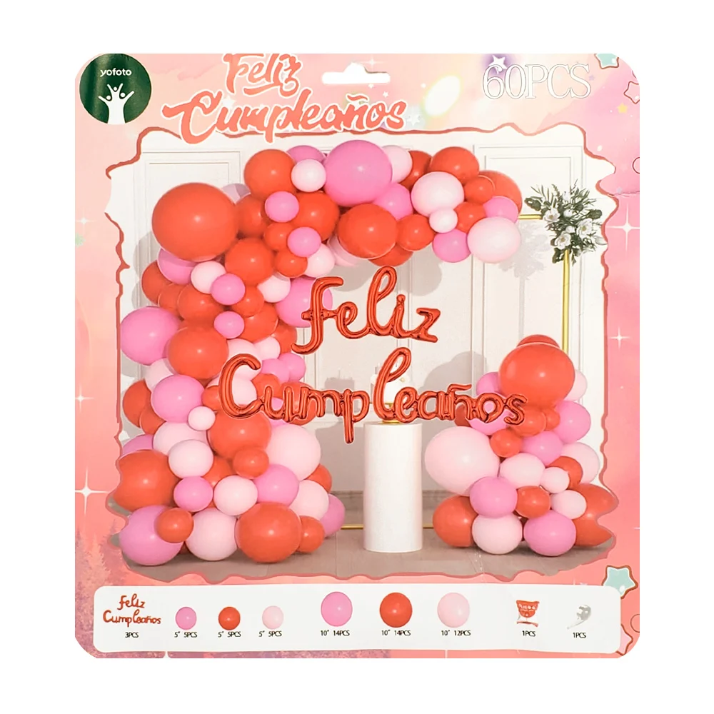 Paquete con 60 globos, rosa, rojo, globo feliz cumpleaños, pegamento …