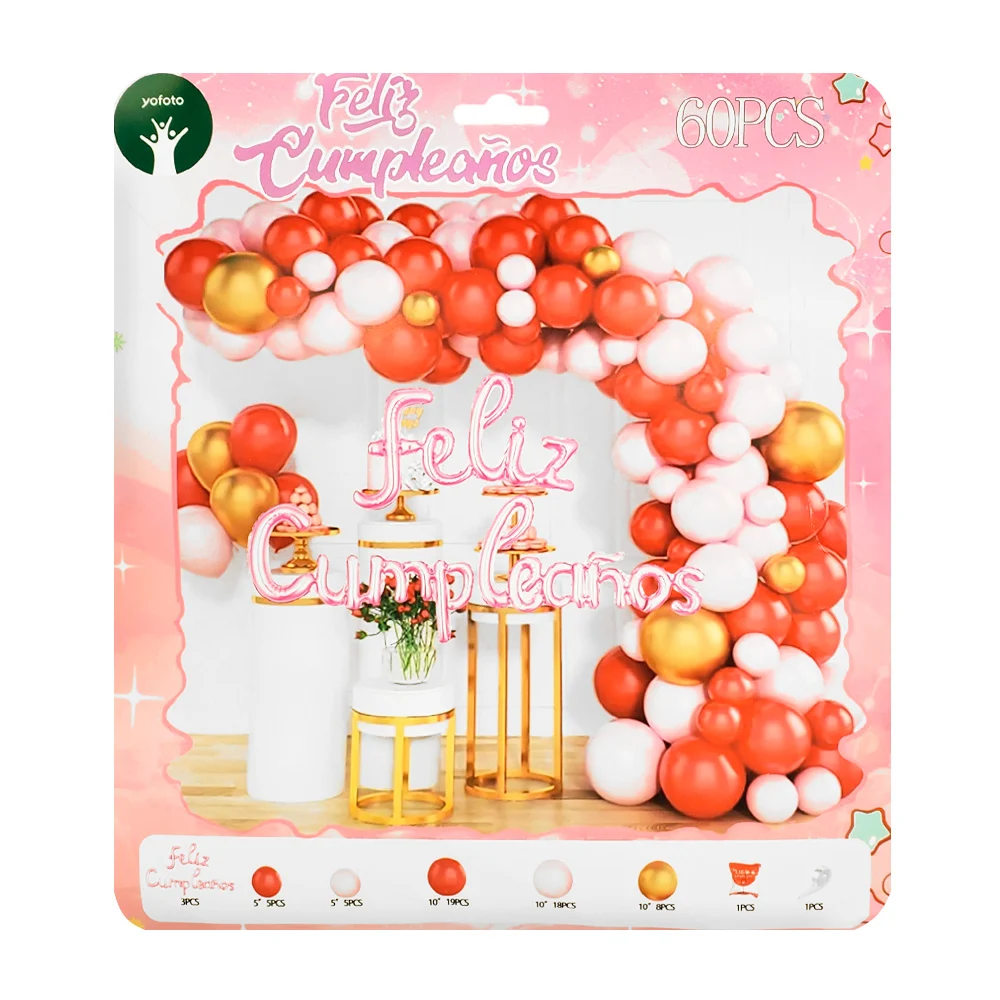 Paquete con 60 globos, rosas, rojos, dorados, y globo feliz cumpleaño…