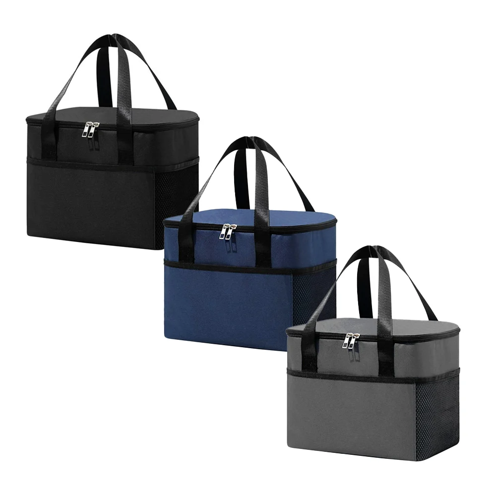 Lonchera térmica cuadrada con 2 compartimientos y bolsas laterales