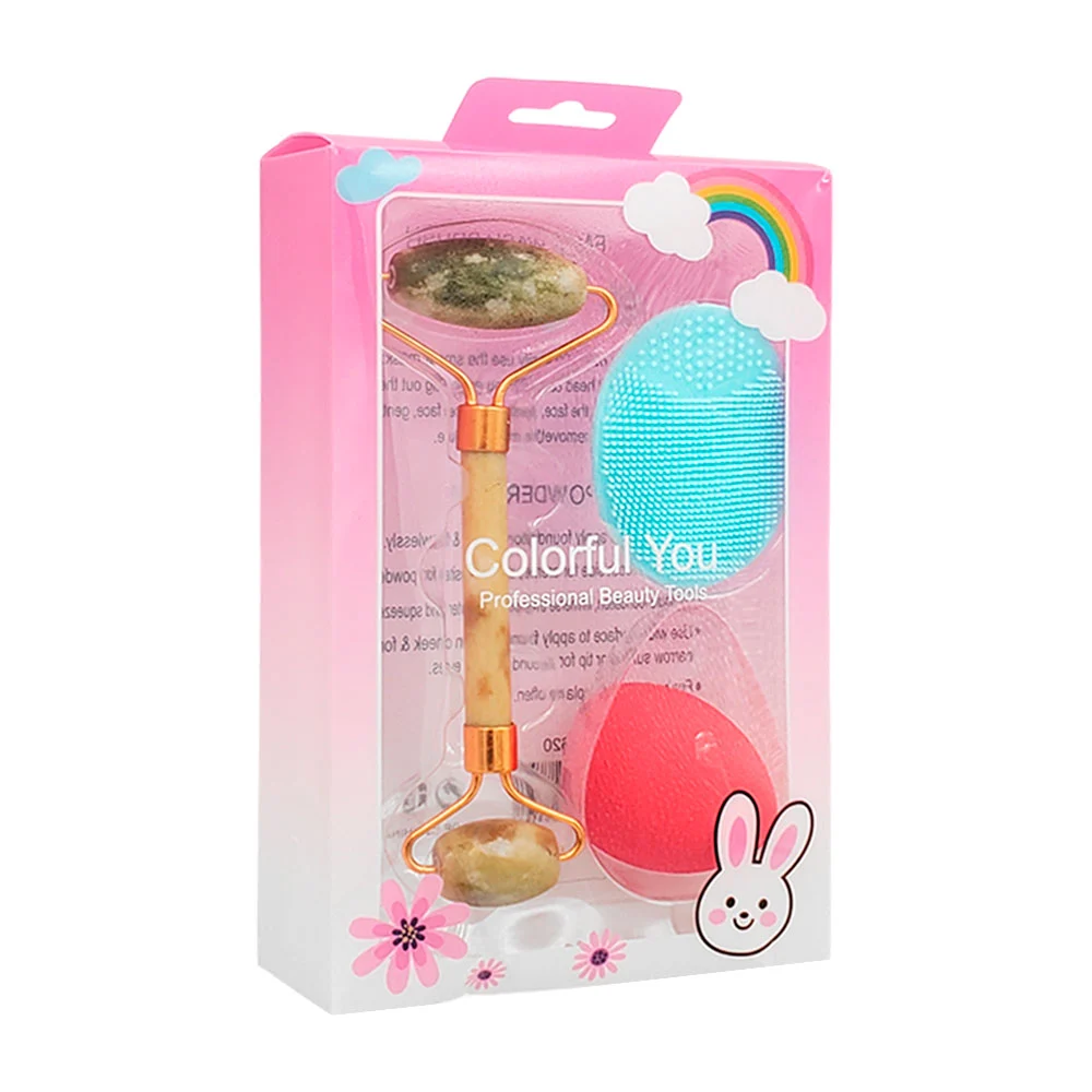 Kit para cuidado facial con rodillo de jade, esponja y limpiador, var…