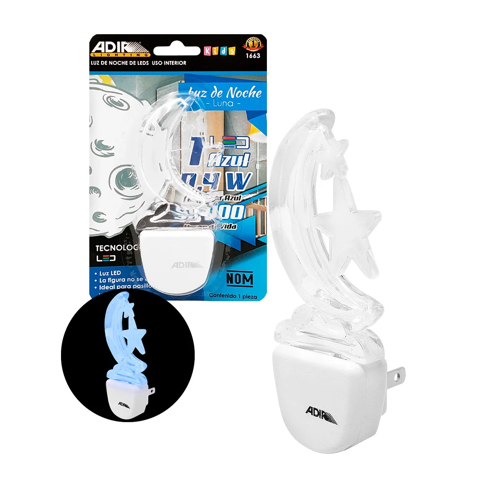Lámpara de noche con luz led color azul en forma de luna, estrellas y…