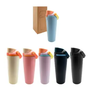Vaso termo de acero inoxidable, bicolor, con agarradera y palanca de …