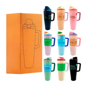 Vaso termo de acero inoxidable, 40oz bicolor con asa y palanca de seg…