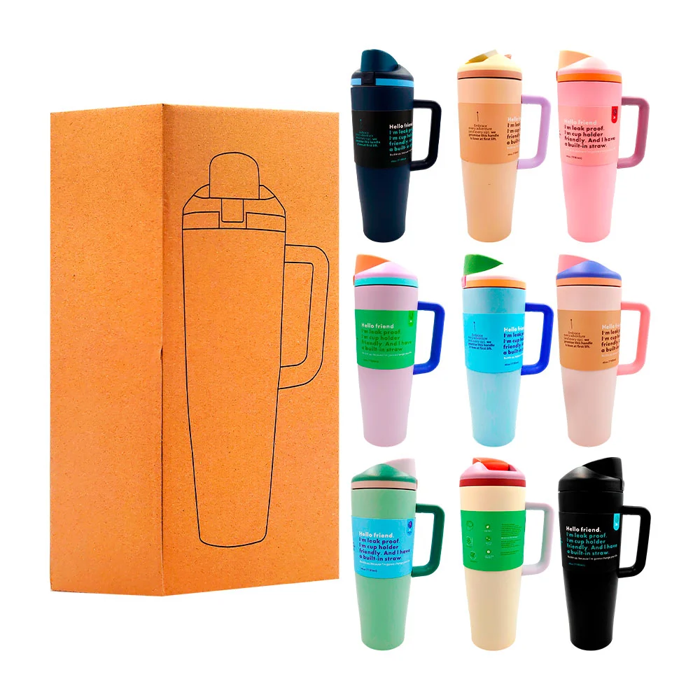 Vaso termo de acero inoxidable, 40oz bicolor con asa y palanca de seg…