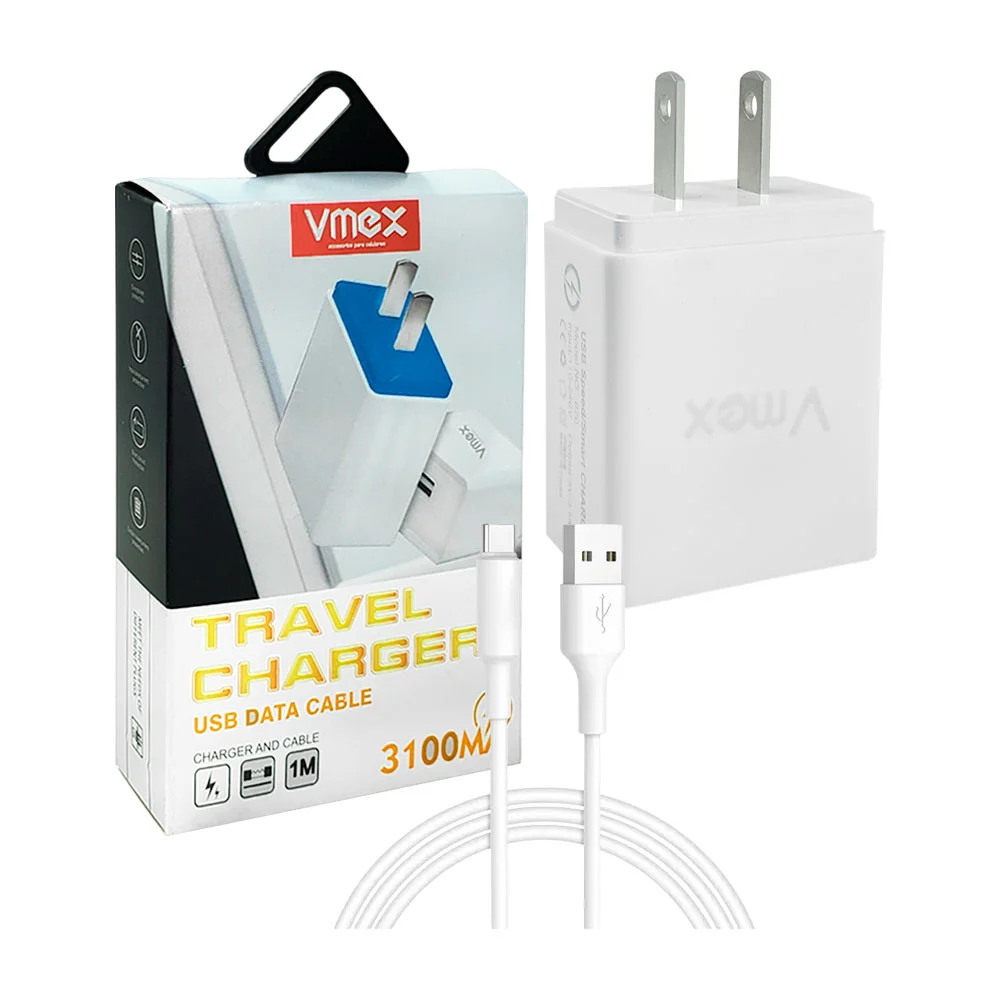 Combo cubo cargador vmex con puerto usb y cable de transferencia de d…