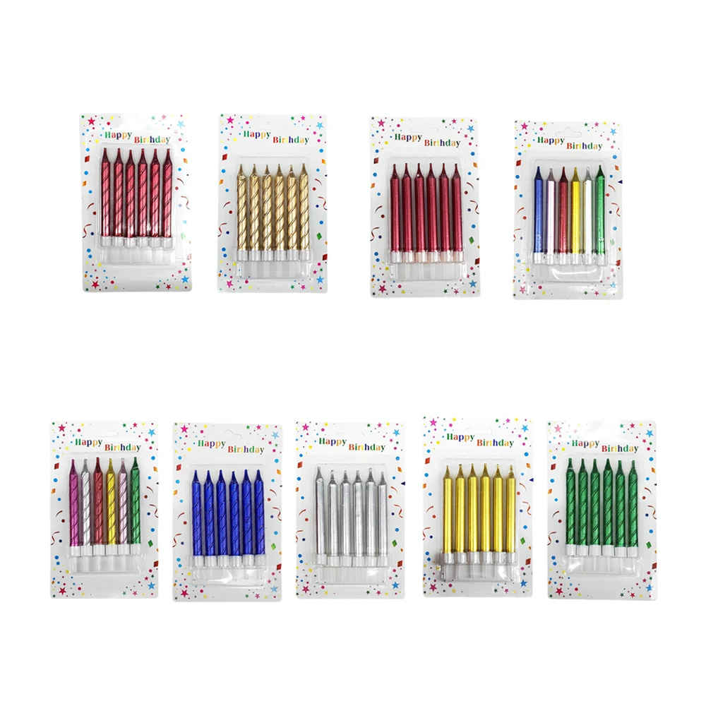 Blíster con 6 velas largas en tono cromado, 9cm, variedad de colores …