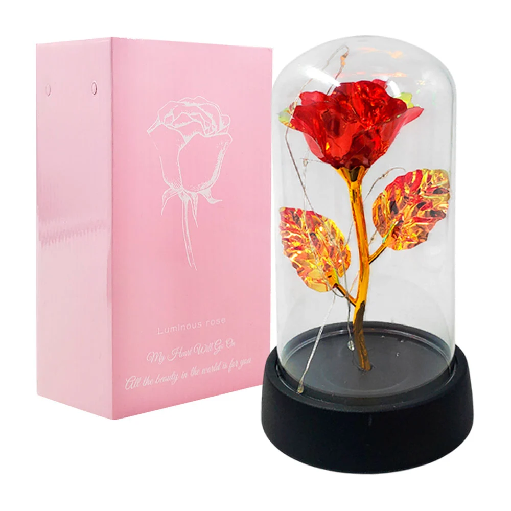Rosa encapsulada en tonos tornasol y base negra con serie de luz rgb,…