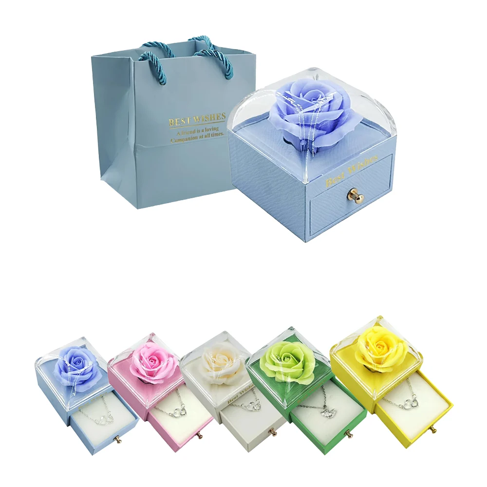 Alhajero con rosa eterna encapsulada + collar con dije, variedad de c…
