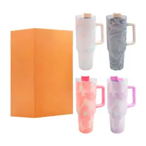 Vaso termo con estampado marmoleado de 40oz + popote y asa, variedad …