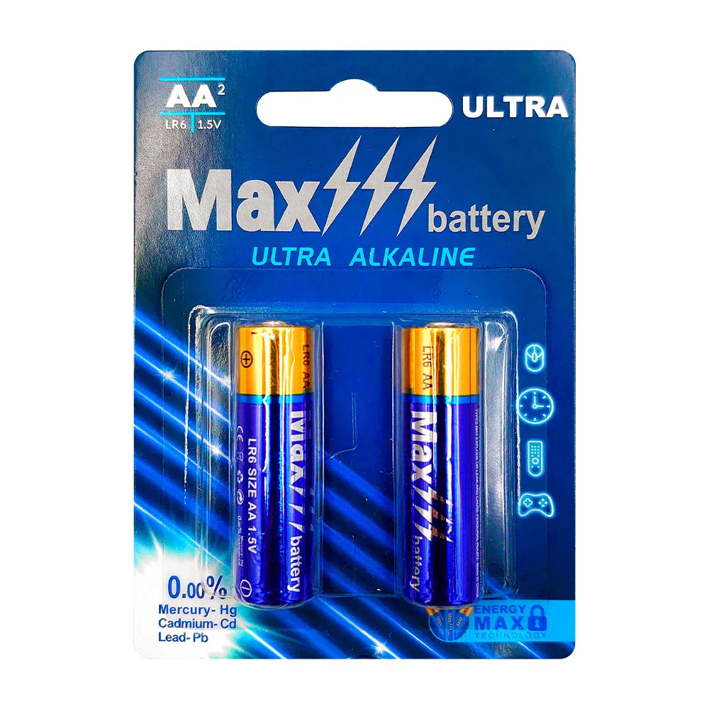 Blíster con 2 pilas / baterías max battery doble aa ultra alcalinas
