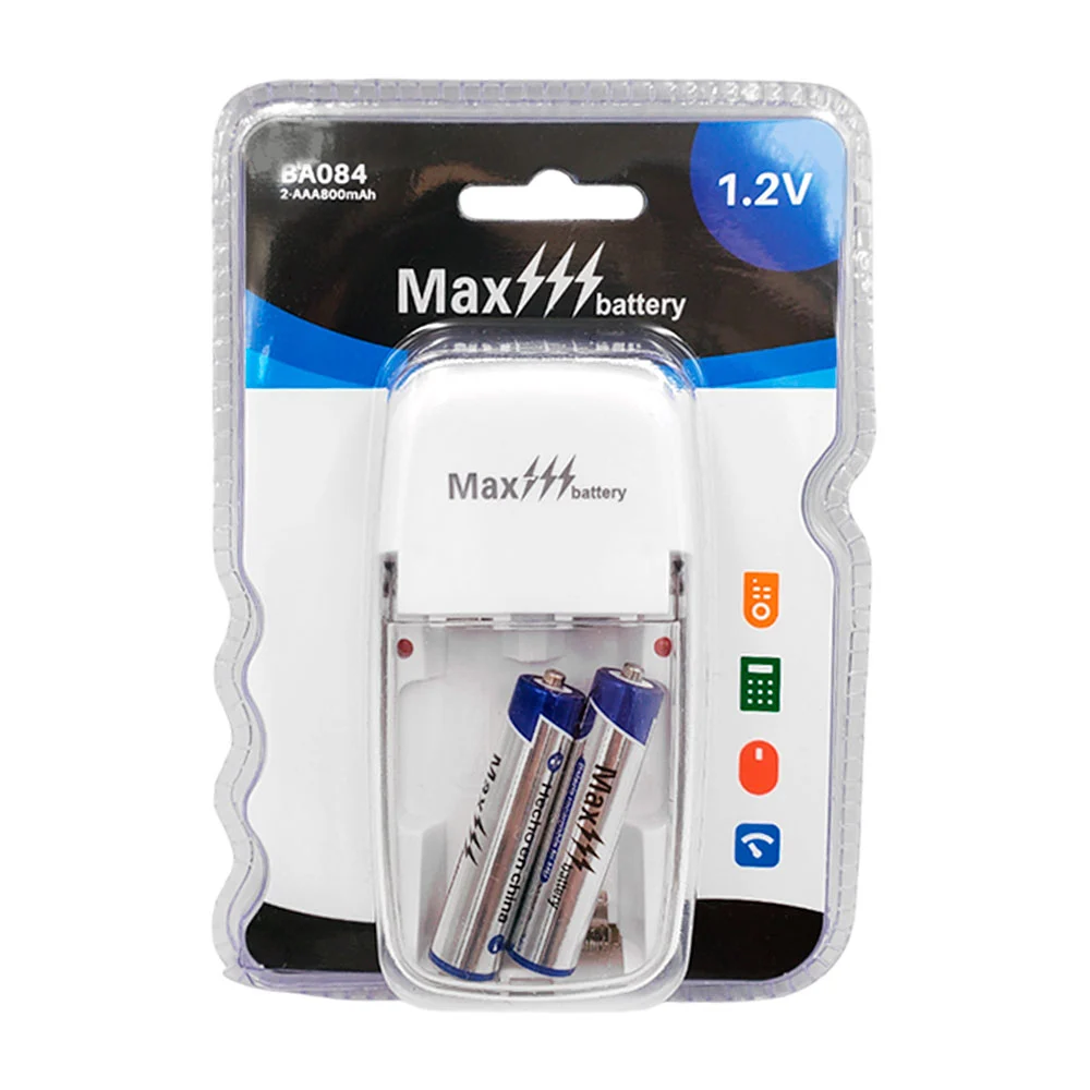 Blíster max battery con 2 baterías recargables aaa + base de carga