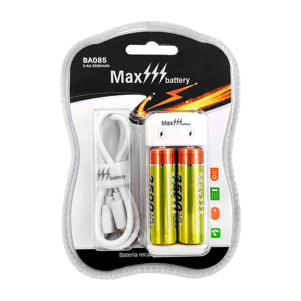 Blíster con 2 pilas / baterías doble aa + base de carga universal max…