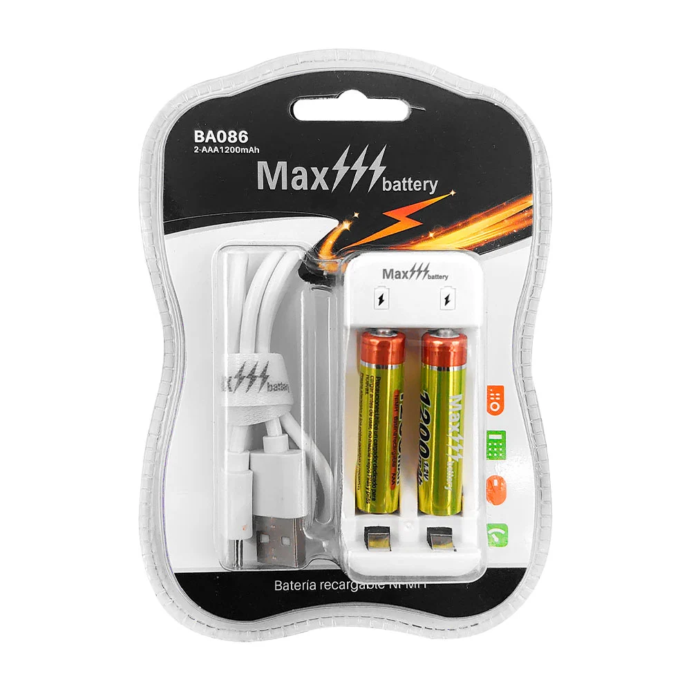 Blíster con 2 pilas / baterías recargable max battery triple aaa + ba…