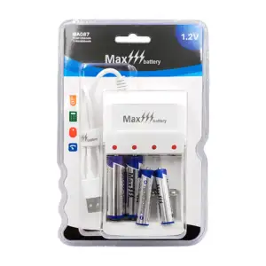 Blíster max battery con 4 pilas recargables doble y triple a + base d…