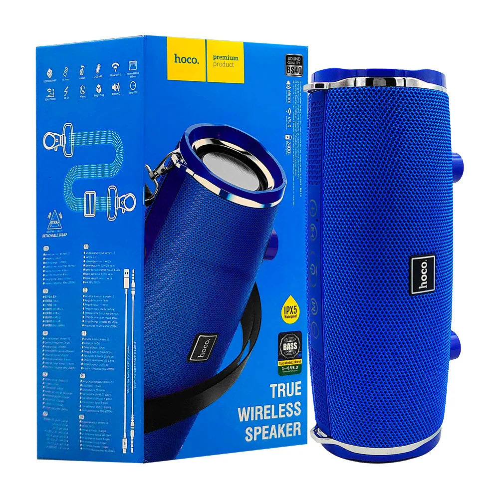 Bocina bluetooth hoco cilíndrica con textura de tela y correa satinad…