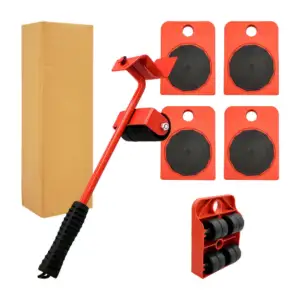Juego con 4 soportes móviles y barra elevadora para transporte de mue…