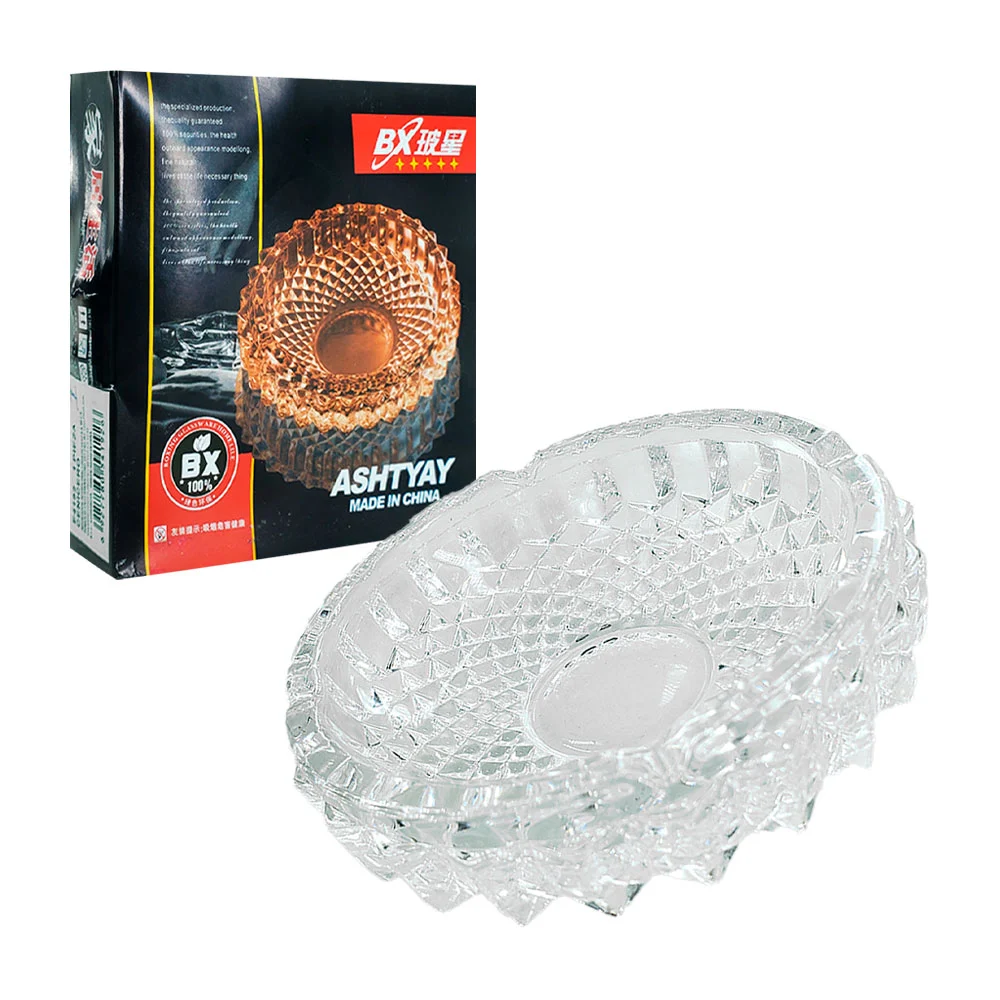 Cenicero de cristal grueso, redondo con relieve en la base, 11x3cm / …