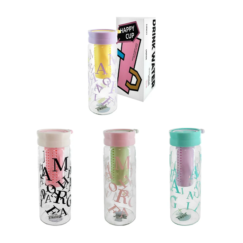 Vaso termo de cristal con infusor, estampado de letras y asa en tapa,…