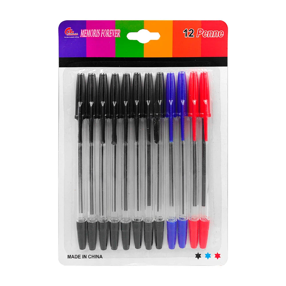 Paquete con 12 boligrafos delgados 8 tinta negra, 2 azules y 2 rojas …