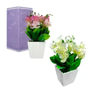 Maceta cuadrada chica con flores artificiales hl-fac5919