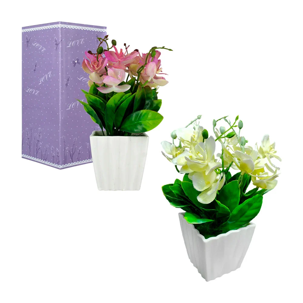 Maceta cuadrada chica con flores artificiales hl-fac5919