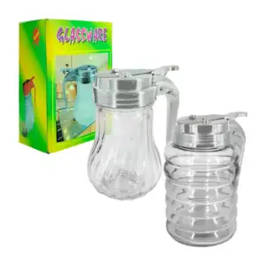 Frasco dispensador de cristal con agarradera metálica para miel / gla…