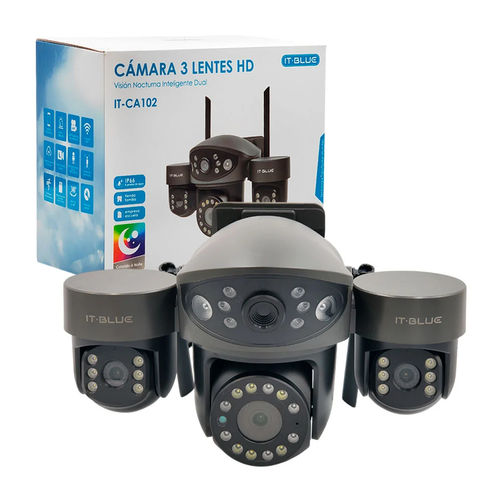 Cámara de seguridad inteligente it blue con 3 lentes hd y visión noct…