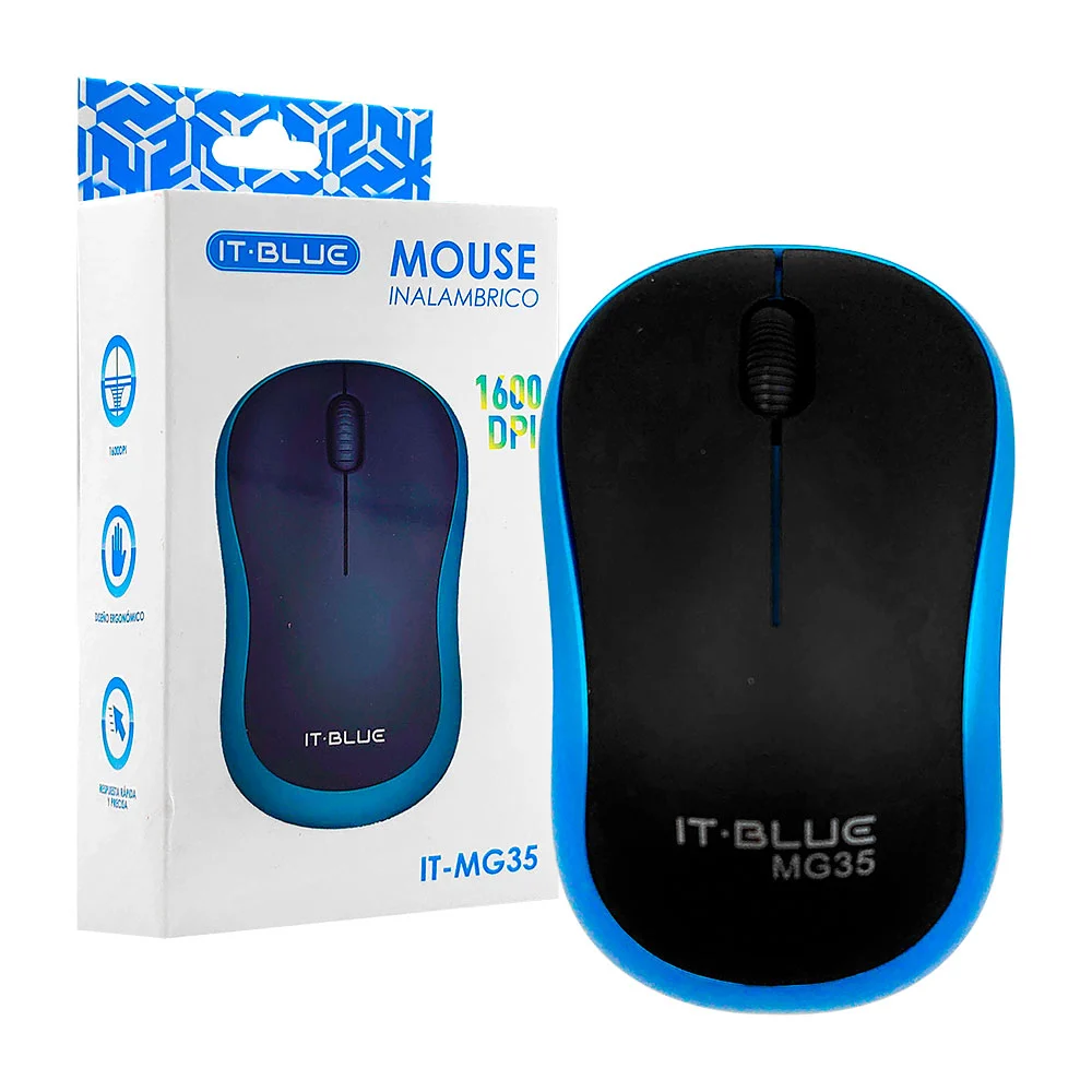 Mouse inalámbrico it blue con diseño ergonómico, multicolor y 1600 dpi