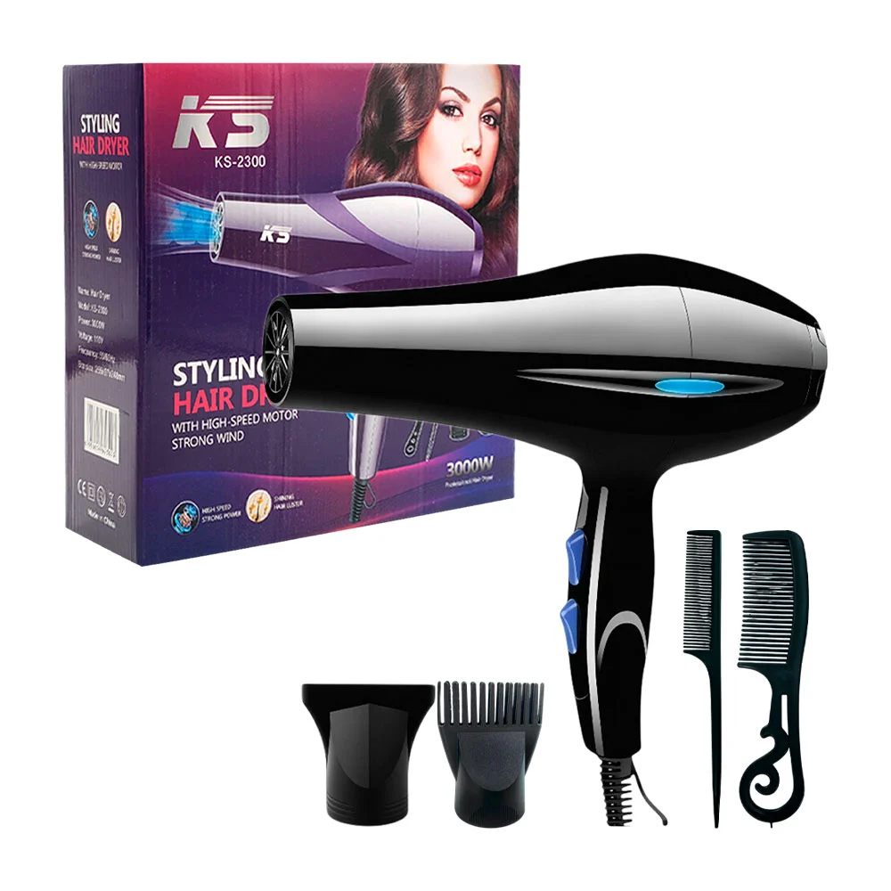 Secadora de cabello profesional ks, 3000w + 4 accesorios, temperatura…