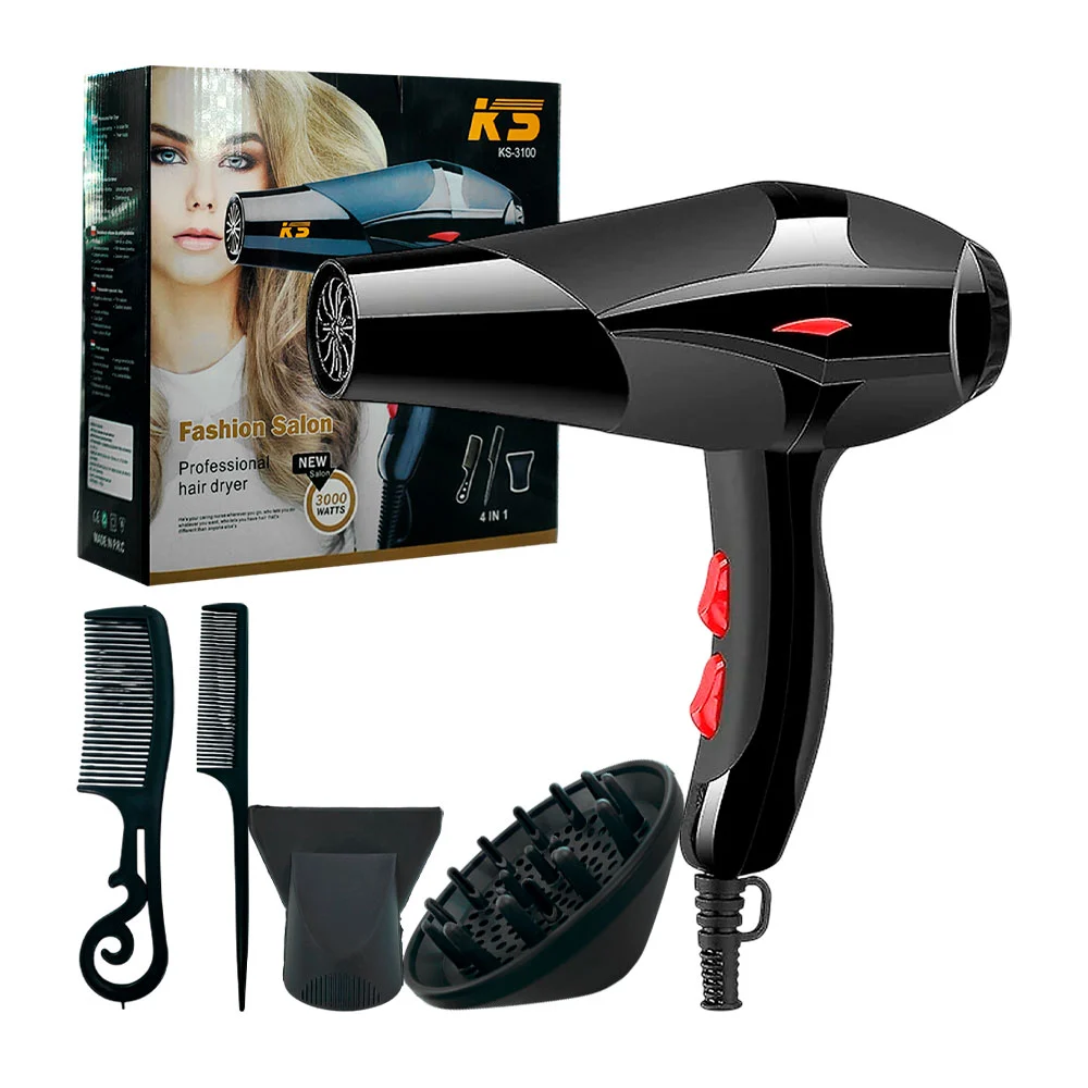 Secadora de cabello profesional ks, 3000 watts con difusor, 2 peines …