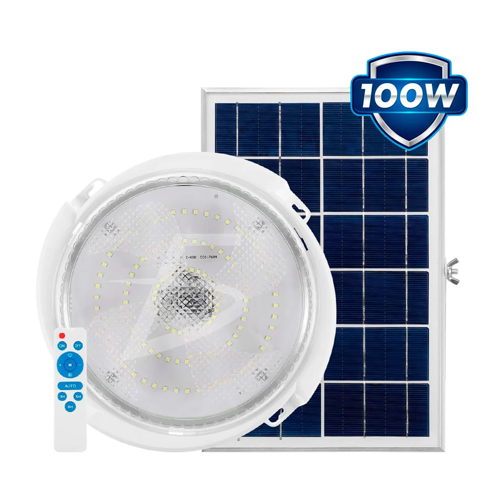 Lámpara de techo para interiores + panel solar y control remoto, 100w…