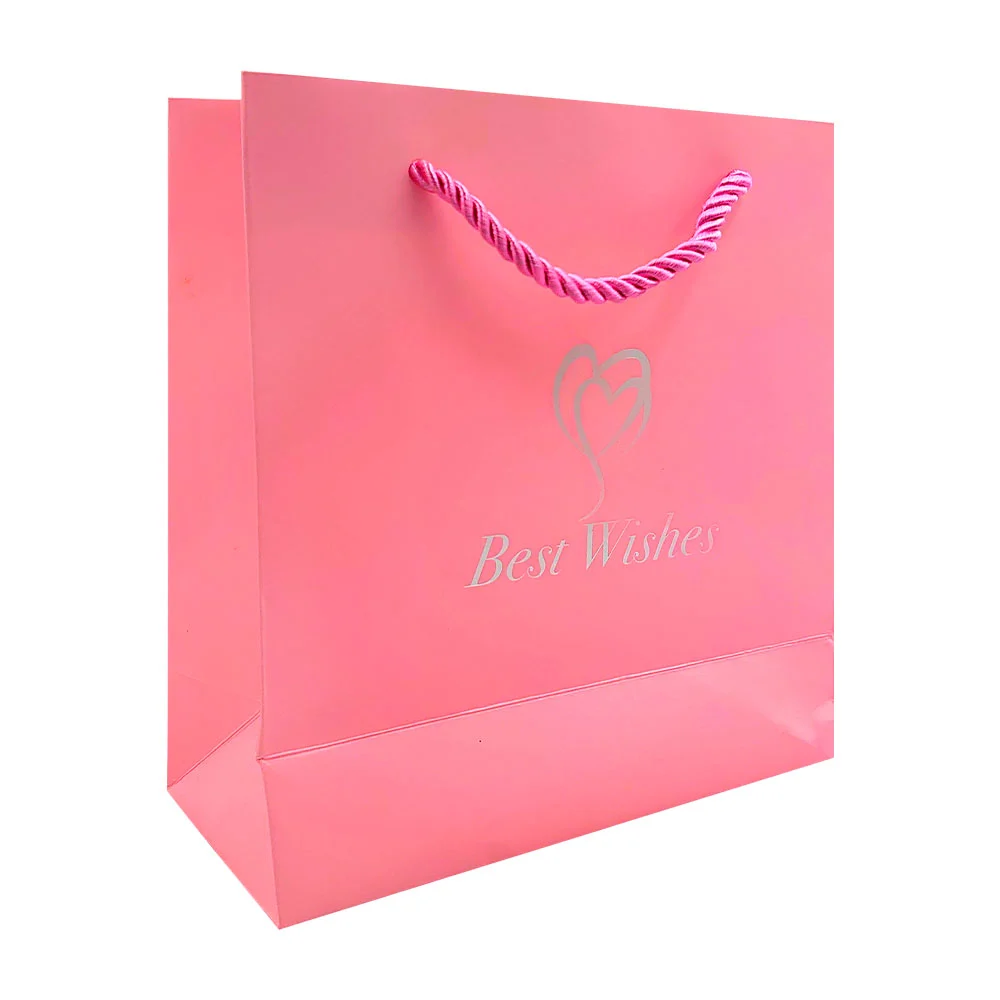Bolsa de regalo best wishes pequeña, 18x16x7cm, color rosa / lq07456