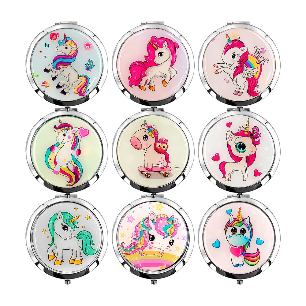 1pz espejo redondo de bolsillo con estampado de unicornio, variedad d…