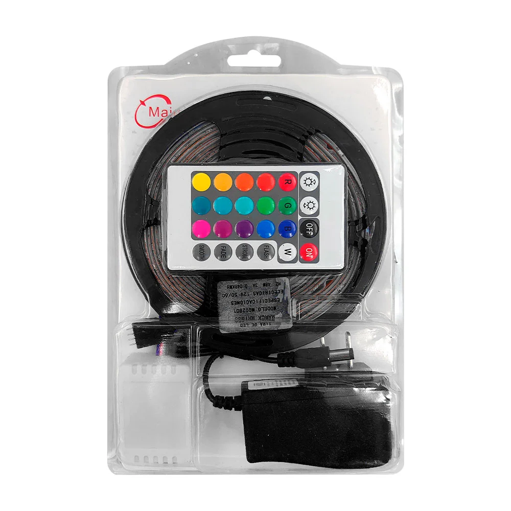 Tira led de 5 metros con pegamento, luz rgb y control remoto / mg02801