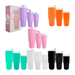 Juego de 3 vasos tipo termo, de plástico rígido, con popote y diferen…