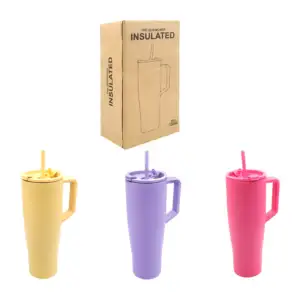 Vaso termo de acero inoxidable con agarradera, 1 boquilla + popote, 1…
