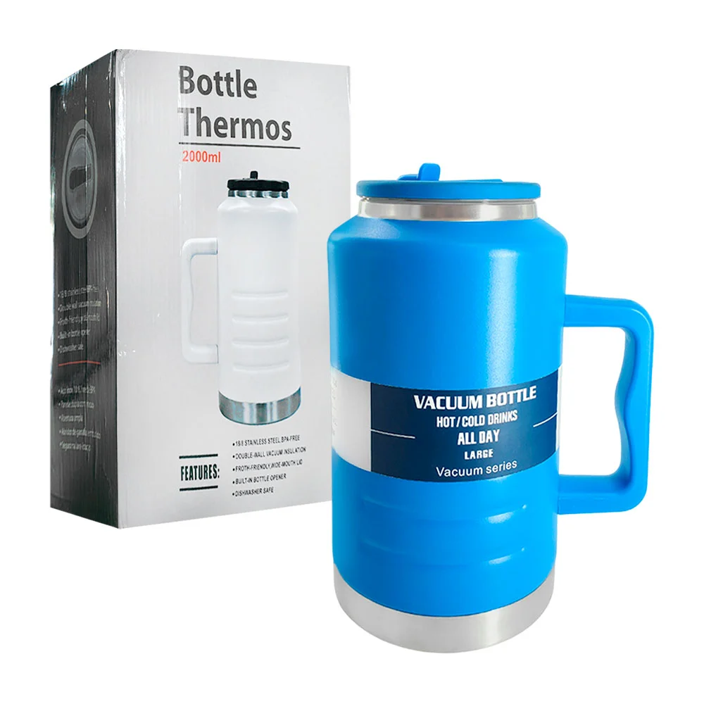Duo botella termo, 2 litros, acero inoxidable con asa + mini termo y …