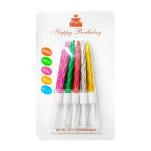 Blíster con 10 velas de cumpleaños de colores con efecto cromado / b-2
