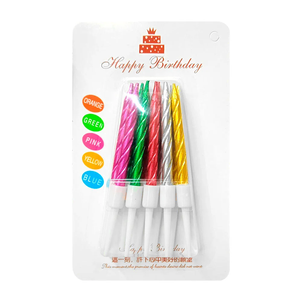 Blíster con 10 velas de cumpleaños de colores con efecto cromado / b-2