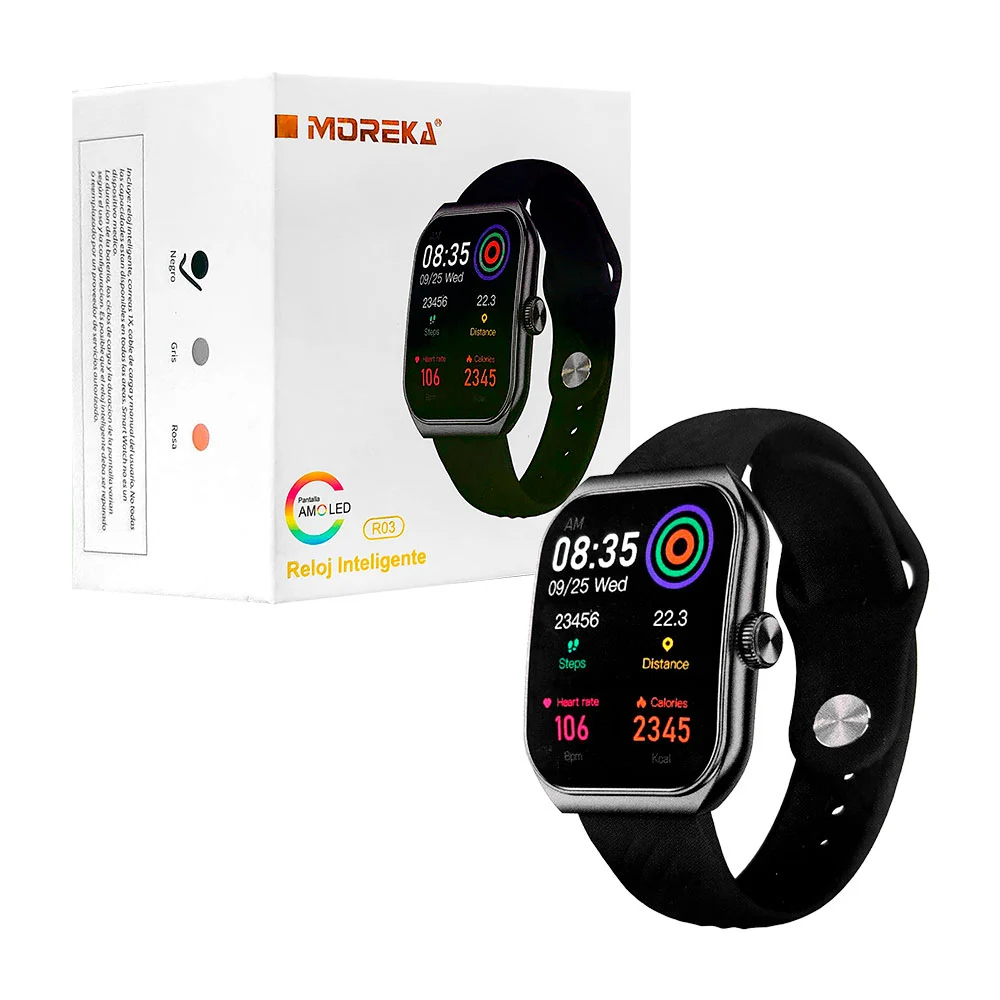 Smart watch moreka cuadrado con correa de plástica y cargador magneti…
