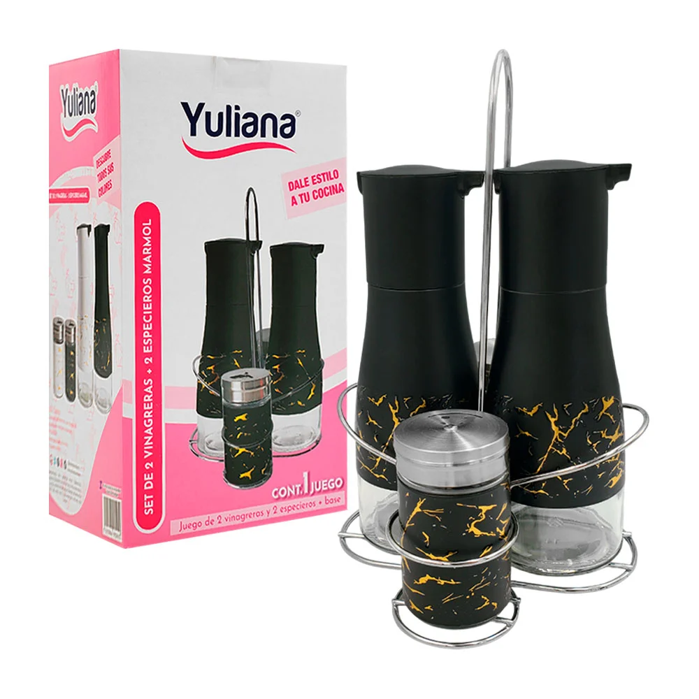 Set con 2 vinagretas + 2 especieros de cristal, diseño marmoleado, va…